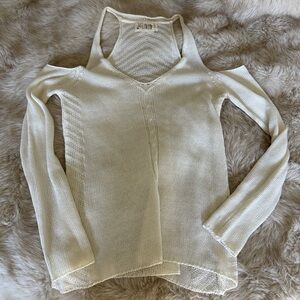 Light Cream Cold-Shoulder Knit Sweater